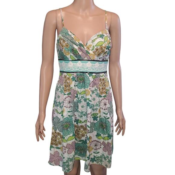 Y2K Junior's Size 5 Babydoll Mini Sundress Floral Cotton Stretch Embroidery - Picture 1 of 9